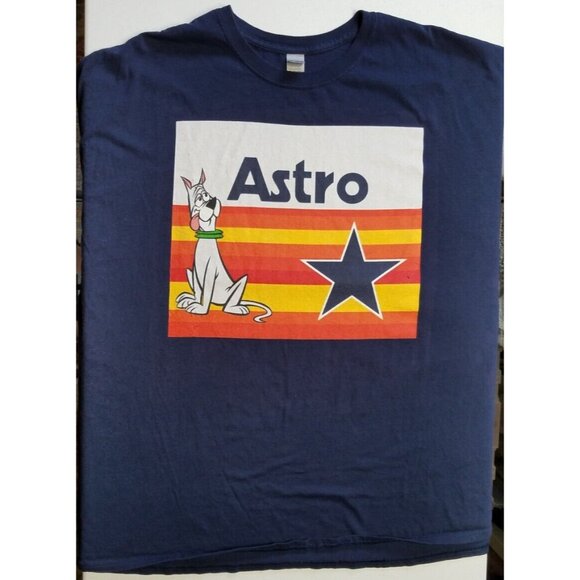 Astro Dog Graphic Houston Astros Gildan Short Sleeve Blue Tee Shirt Men's 5XL - Picture 1 of 16